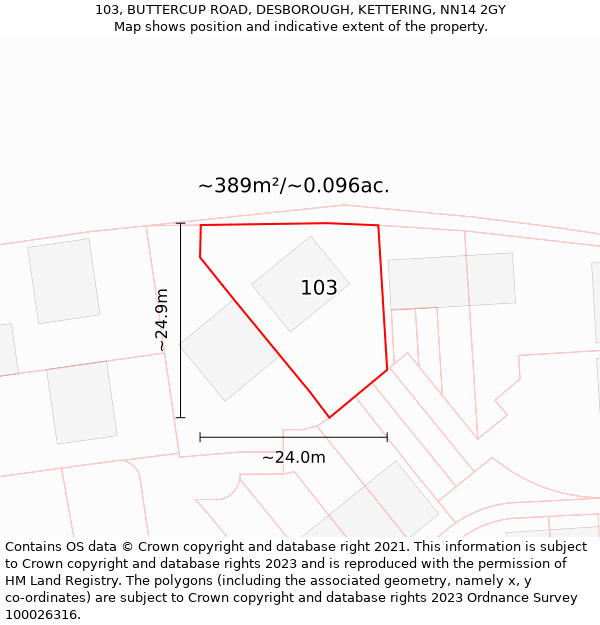 103, BUTTERCUP ROAD, DESBOROUGH, KETTERING, NN14 2GY: Plot and title map