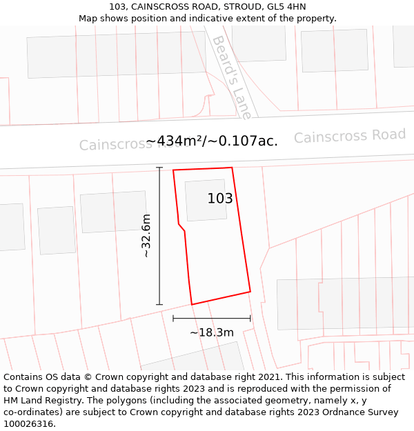 103, CAINSCROSS ROAD, STROUD, GL5 4HN: Plot and title map