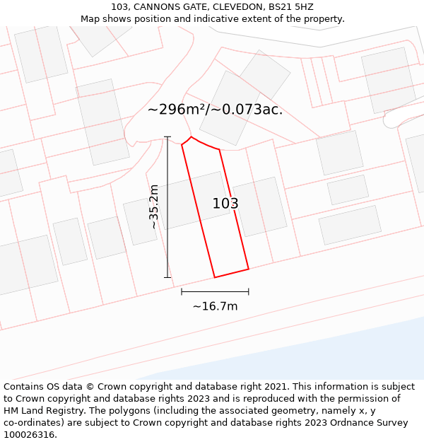 103, CANNONS GATE, CLEVEDON, BS21 5HZ: Plot and title map