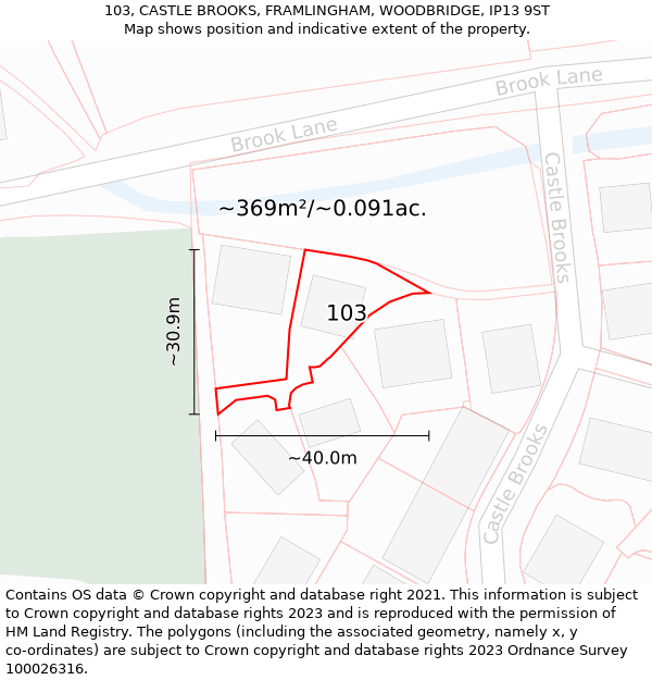 103, CASTLE BROOKS, FRAMLINGHAM, WOODBRIDGE, IP13 9ST: Plot and title map