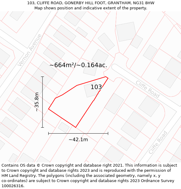 103, CLIFFE ROAD, GONERBY HILL FOOT, GRANTHAM, NG31 8HW: Plot and title map