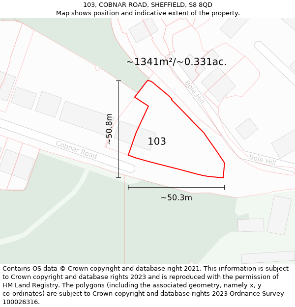 103, COBNAR ROAD, SHEFFIELD, S8 8QD: Plot and title map