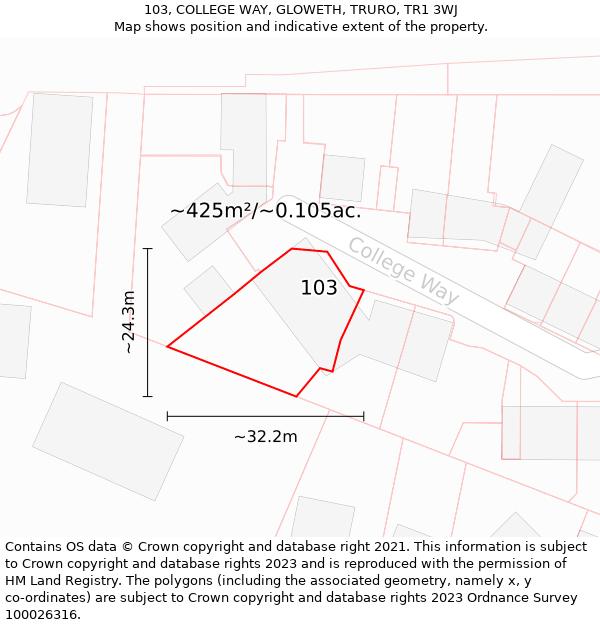 103, COLLEGE WAY, GLOWETH, TRURO, TR1 3WJ: Plot and title map