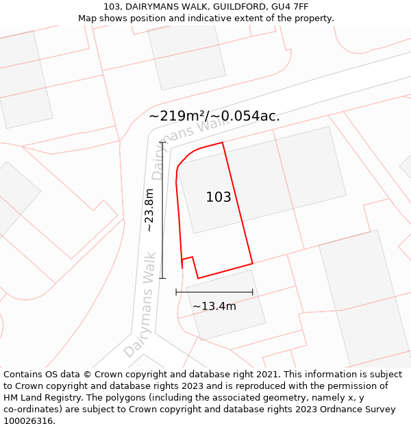 103, DAIRYMANS WALK, GUILDFORD, GU4 7FF: Plot and title map