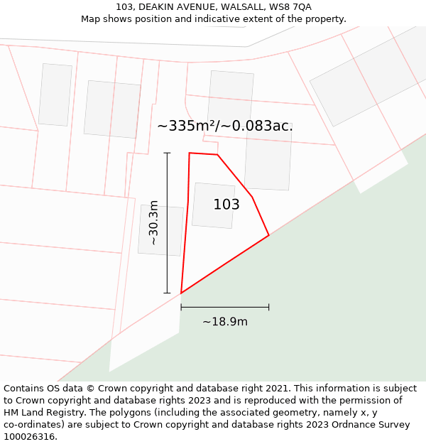 103, DEAKIN AVENUE, WALSALL, WS8 7QA: Plot and title map