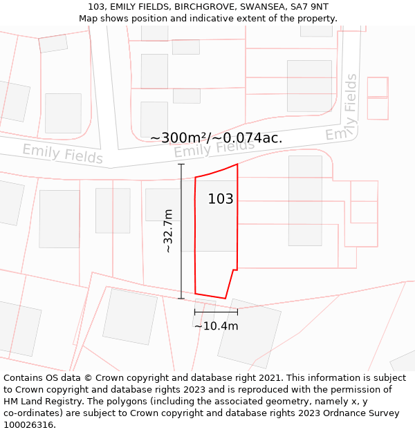 103, EMILY FIELDS, BIRCHGROVE, SWANSEA, SA7 9NT: Plot and title map