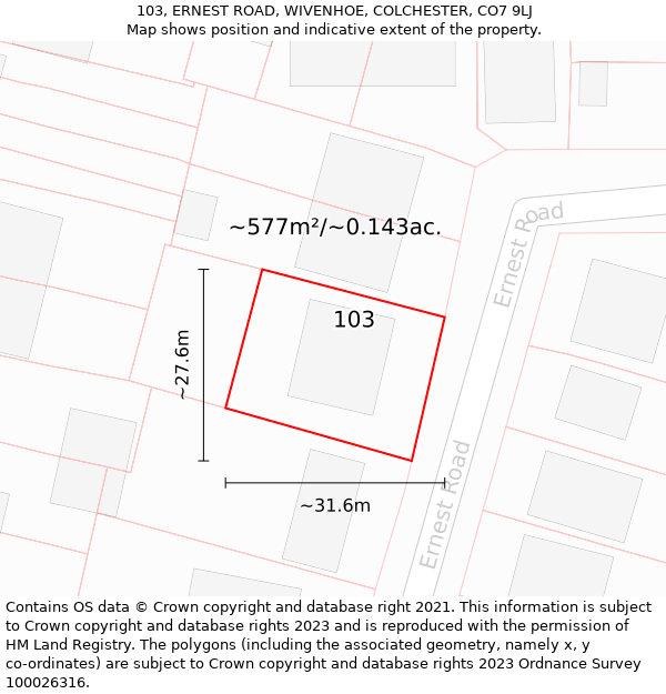 103, ERNEST ROAD, WIVENHOE, COLCHESTER, CO7 9LJ: Plot and title map