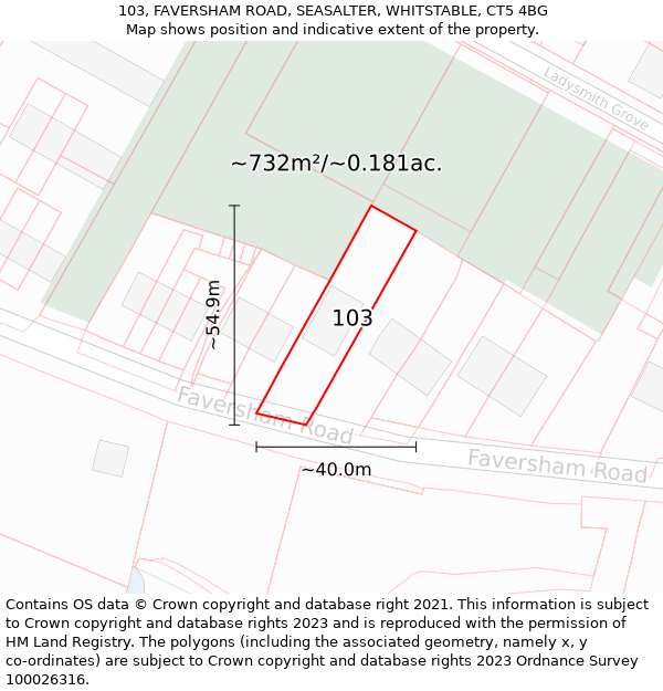 103, FAVERSHAM ROAD, SEASALTER, WHITSTABLE, CT5 4BG: Plot and title map