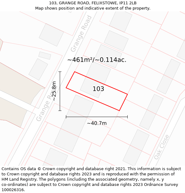 103, GRANGE ROAD, FELIXSTOWE, IP11 2LB: Plot and title map