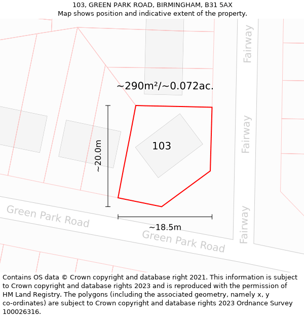 103, GREEN PARK ROAD, BIRMINGHAM, B31 5AX: Plot and title map