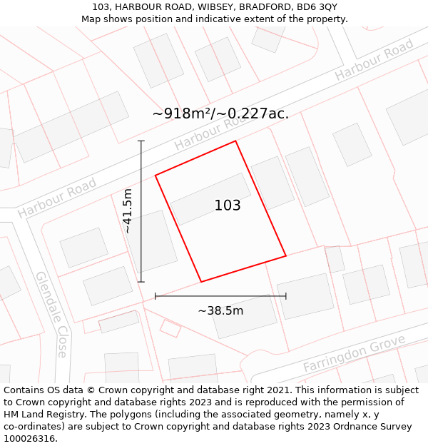 103, HARBOUR ROAD, WIBSEY, BRADFORD, BD6 3QY: Plot and title map