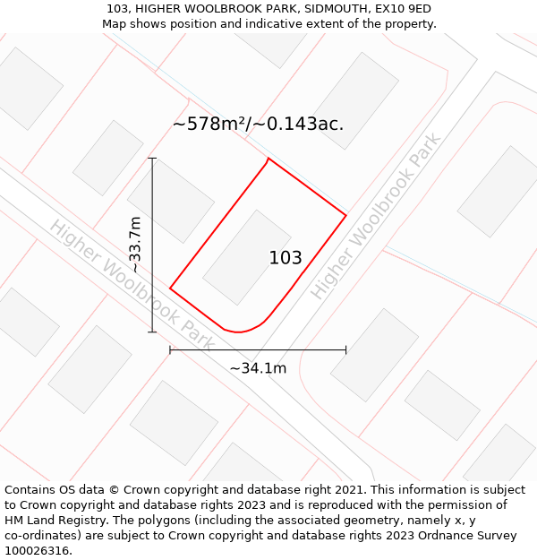 103, HIGHER WOOLBROOK PARK, SIDMOUTH, EX10 9ED: Plot and title map