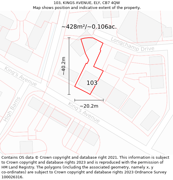 103, KINGS AVENUE, ELY, CB7 4QW: Plot and title map