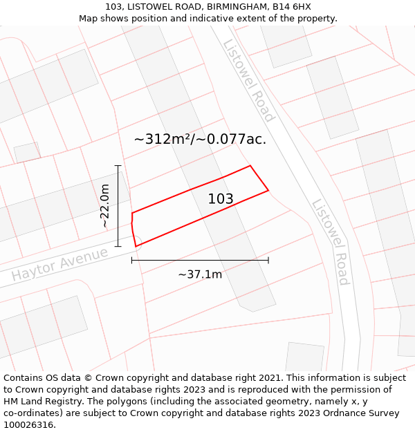 103, LISTOWEL ROAD, BIRMINGHAM, B14 6HX: Plot and title map