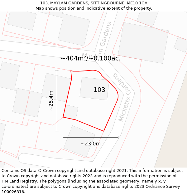 103, MAYLAM GARDENS, SITTINGBOURNE, ME10 1GA: Plot and title map