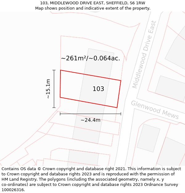 103, MIDDLEWOOD DRIVE EAST, SHEFFIELD, S6 1RW: Plot and title map