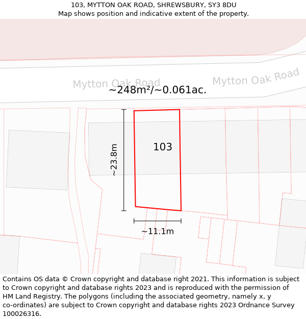 103, MYTTON OAK ROAD, SHREWSBURY, SY3 8DU: Plot and title map