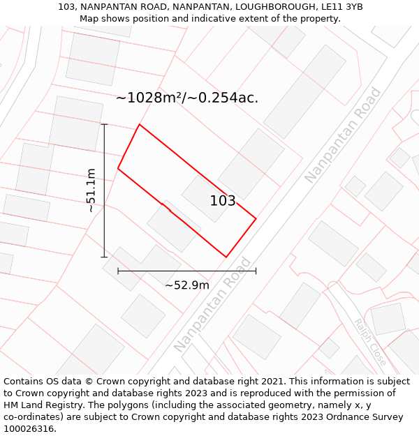 103, NANPANTAN ROAD, NANPANTAN, LOUGHBOROUGH, LE11 3YB: Plot and title map