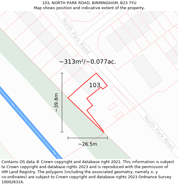 103, NORTH PARK ROAD, BIRMINGHAM, B23 7YU: Plot and title map