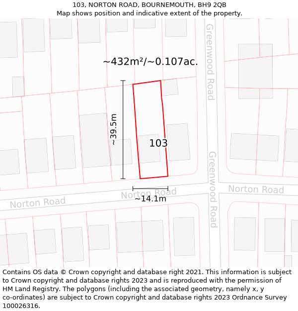 103, NORTON ROAD, BOURNEMOUTH, BH9 2QB: Plot and title map