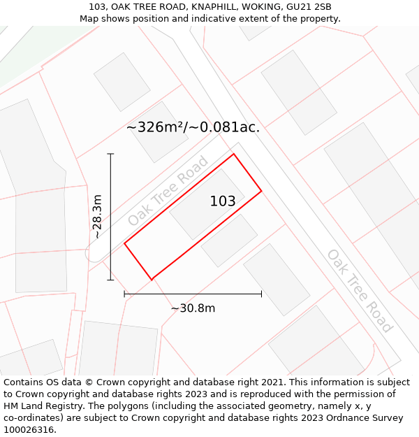 103, OAK TREE ROAD, KNAPHILL, WOKING, GU21 2SB: Plot and title map