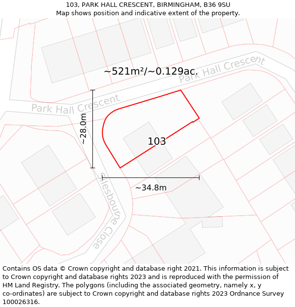 103, PARK HALL CRESCENT, BIRMINGHAM, B36 9SU: Plot and title map