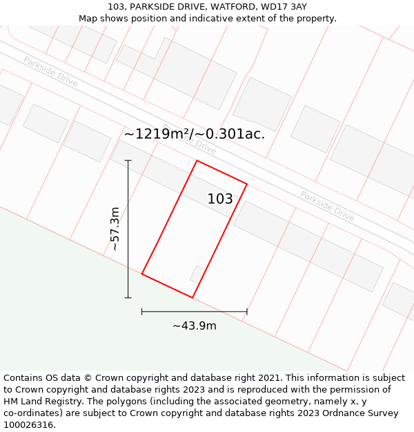 103, PARKSIDE DRIVE, WATFORD, WD17 3AY: Plot and title map