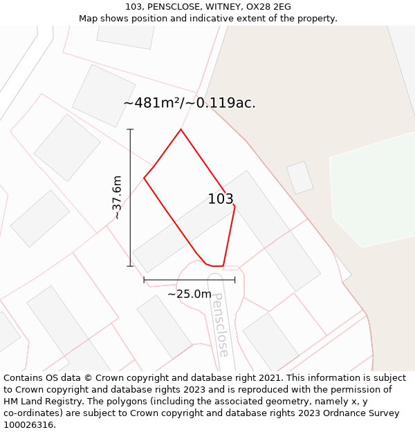 103, PENSCLOSE, WITNEY, OX28 2EG: Plot and title map