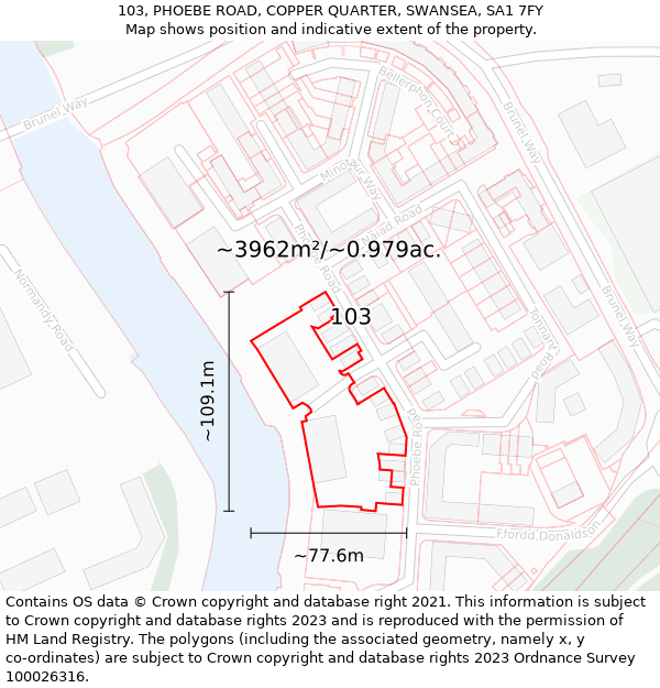 103, PHOEBE ROAD, COPPER QUARTER, SWANSEA, SA1 7FY: Plot and title map