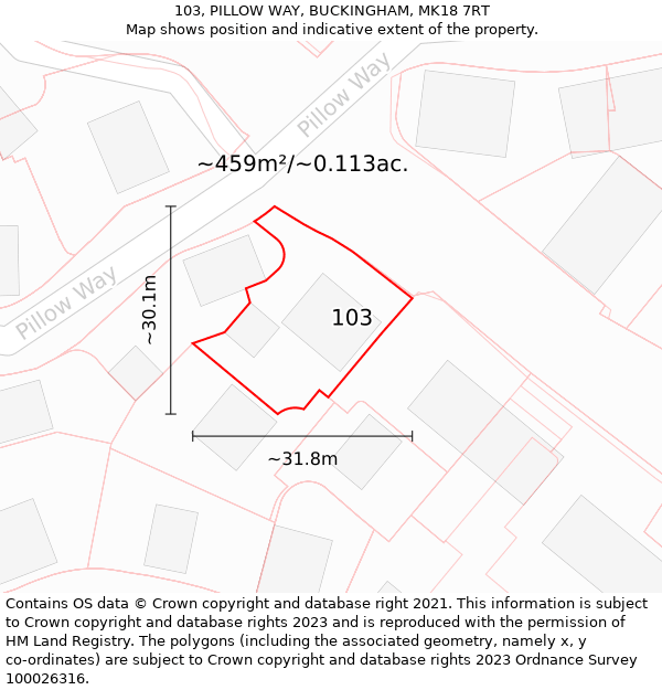 103, PILLOW WAY, BUCKINGHAM, MK18 7RT: Plot and title map