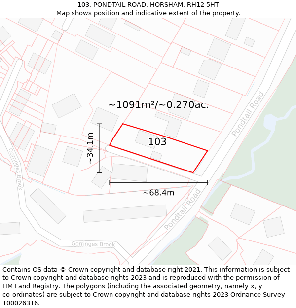 103, PONDTAIL ROAD, HORSHAM, RH12 5HT: Plot and title map