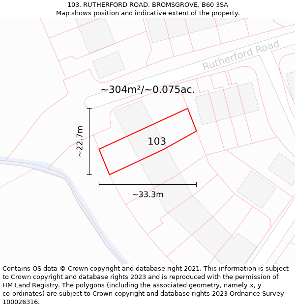 103, RUTHERFORD ROAD, BROMSGROVE, B60 3SA: Plot and title map