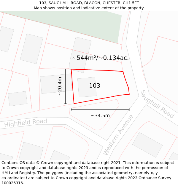103, SAUGHALL ROAD, BLACON, CHESTER, CH1 5ET: Plot and title map