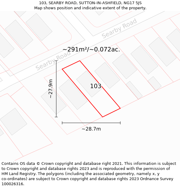 103, SEARBY ROAD, SUTTON-IN-ASHFIELD, NG17 5JS: Plot and title map