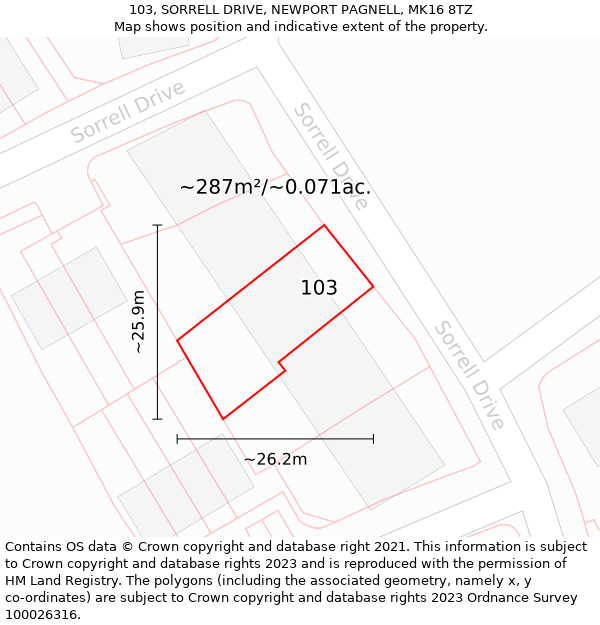 103, SORRELL DRIVE, NEWPORT PAGNELL, MK16 8TZ: Plot and title map