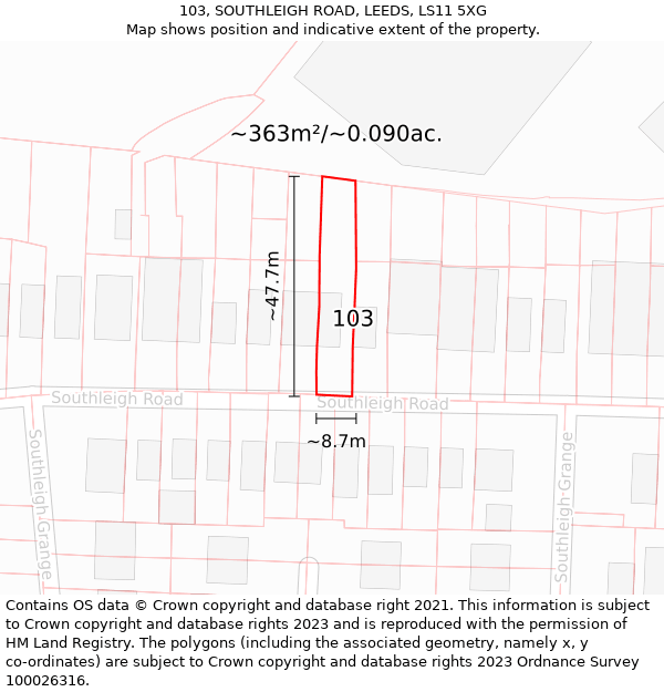 103, SOUTHLEIGH ROAD, LEEDS, LS11 5XG: Plot and title map