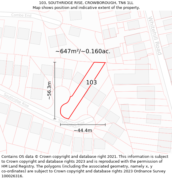 103, SOUTHRIDGE RISE, CROWBOROUGH, TN6 1LL: Plot and title map