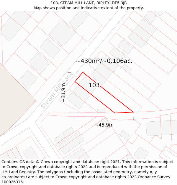 103, STEAM MILL LANE, RIPLEY, DE5 3JR: Plot and title map