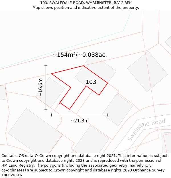 103, SWALEDALE ROAD, WARMINSTER, BA12 8FH: Plot and title map