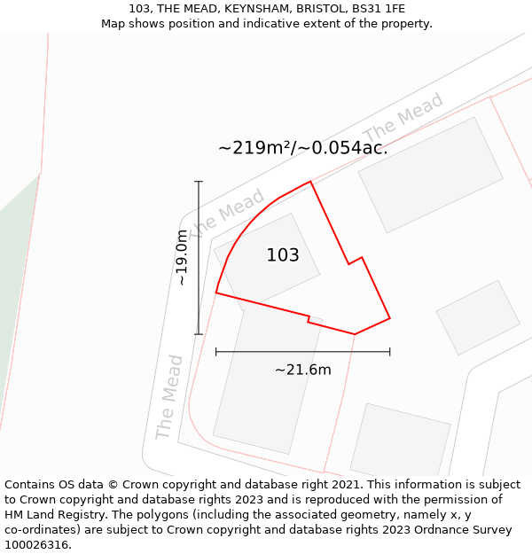 103, THE MEAD, KEYNSHAM, BRISTOL, BS31 1FE: Plot and title map