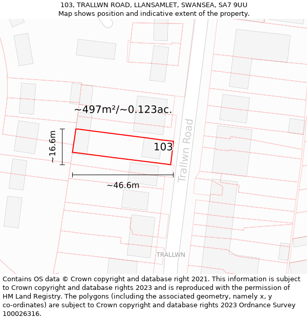 103, TRALLWN ROAD, LLANSAMLET, SWANSEA, SA7 9UU: Plot and title map