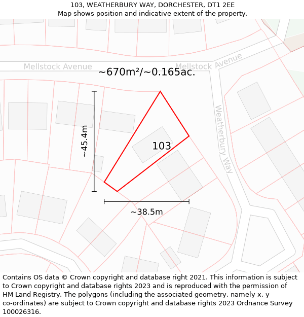 103, WEATHERBURY WAY, DORCHESTER, DT1 2EE: Plot and title map