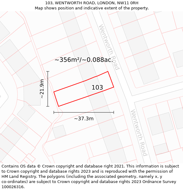 103, WENTWORTH ROAD, LONDON, NW11 0RH: Plot and title map