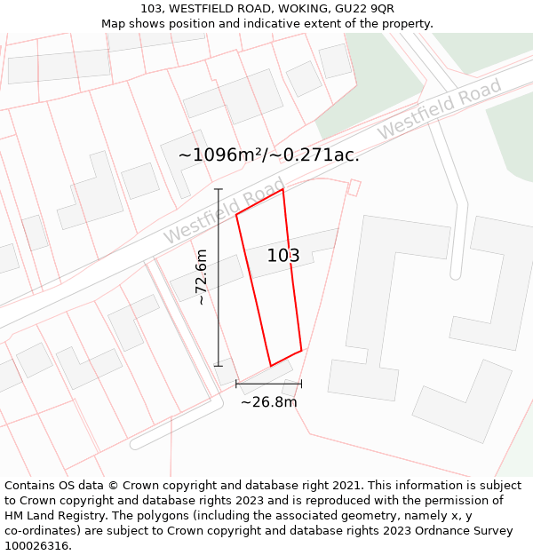 103, WESTFIELD ROAD, WOKING, GU22 9QR: Plot and title map