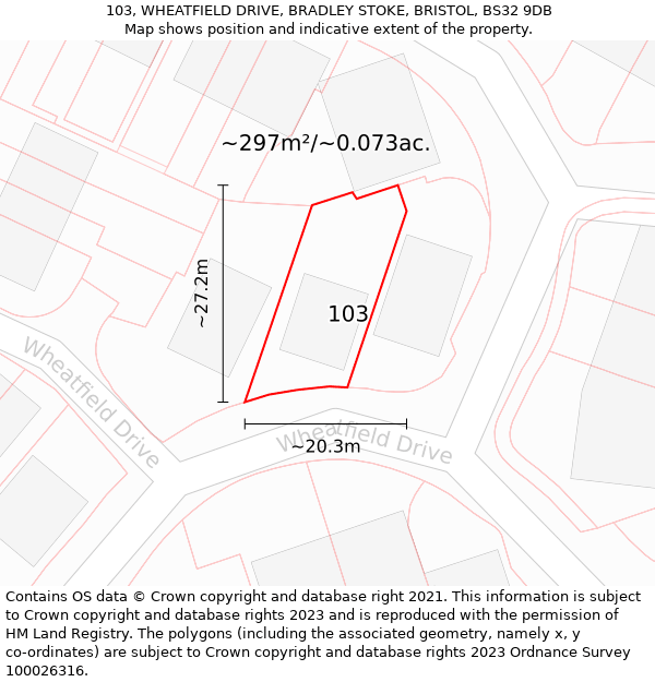 103, WHEATFIELD DRIVE, BRADLEY STOKE, BRISTOL, BS32 9DB: Plot and title map