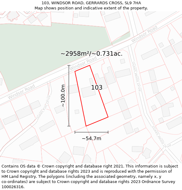 103, WINDSOR ROAD, GERRARDS CROSS, SL9 7HA: Plot and title map