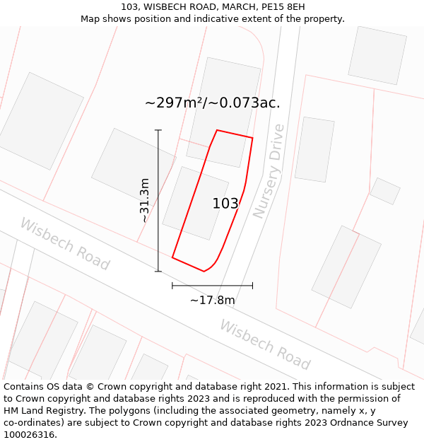 103, WISBECH ROAD, MARCH, PE15 8EH: Plot and title map