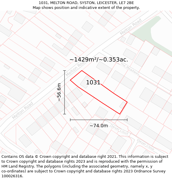 1031, MELTON ROAD, SYSTON, LEICESTER, LE7 2BE: Plot and title map