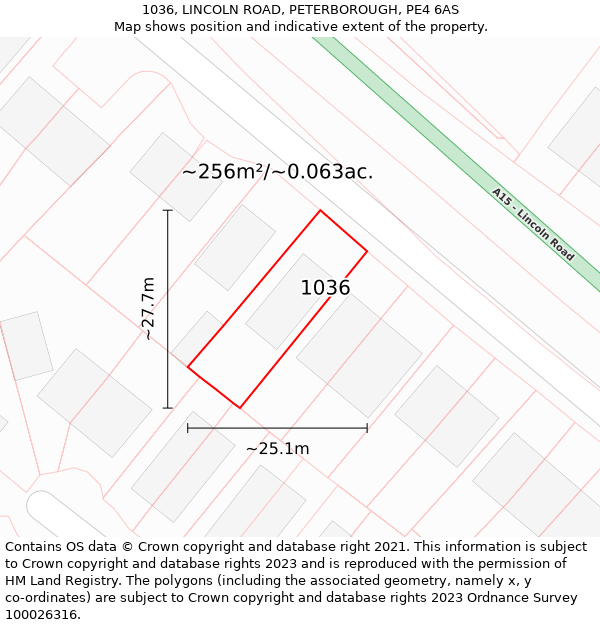 1036, LINCOLN ROAD, PETERBOROUGH, PE4 6AS: Plot and title map