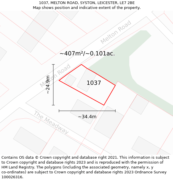 1037, MELTON ROAD, SYSTON, LEICESTER, LE7 2BE: Plot and title map
